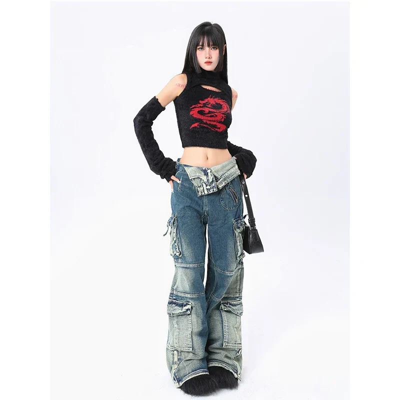 High Waist Cargo Jeans