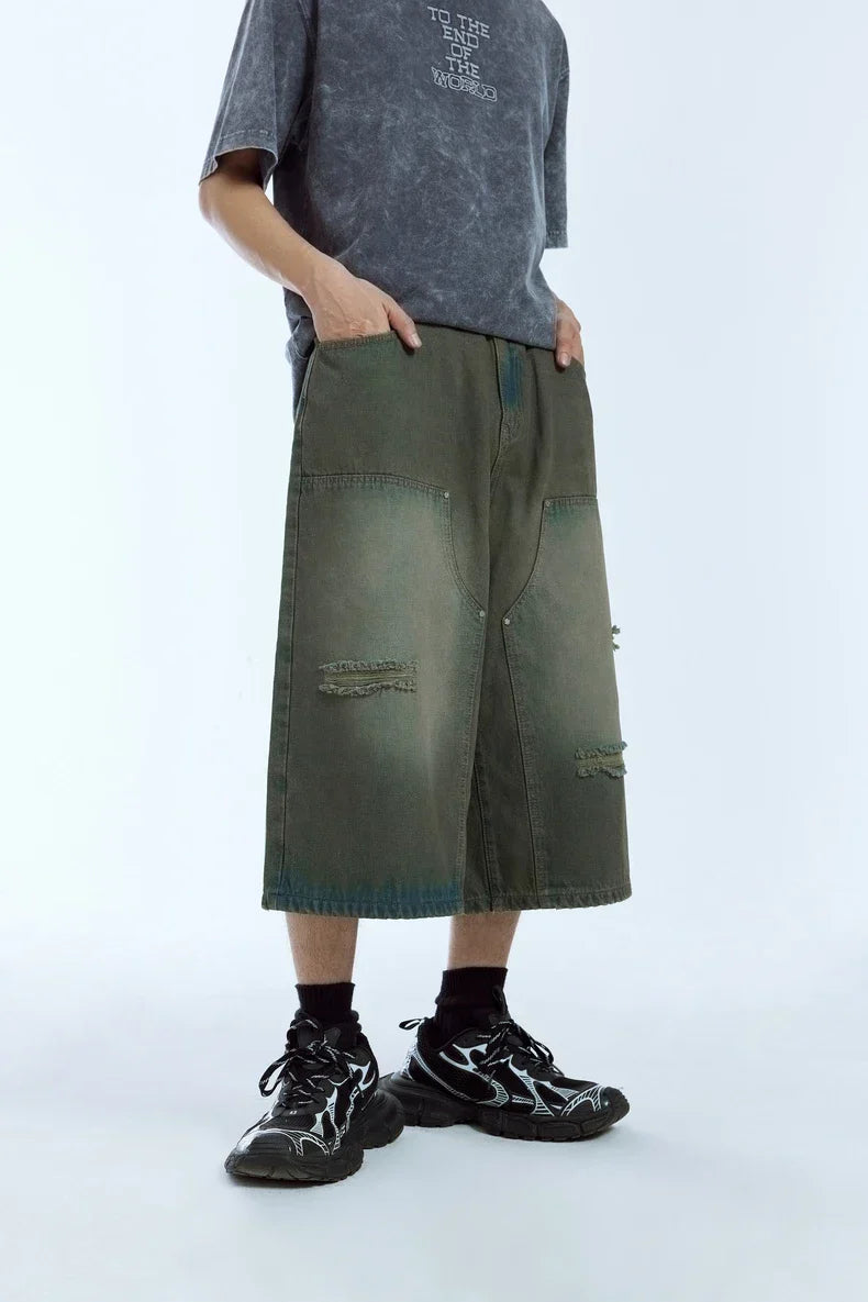 Ripped Wide Leg Carpenter Jorts