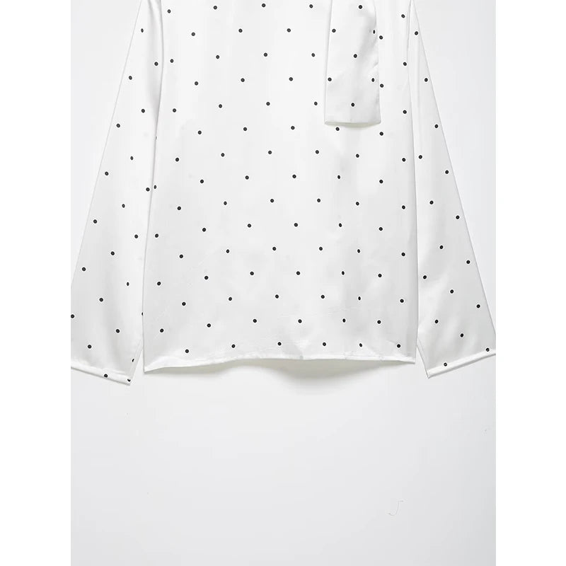 Scarf Style Collar Polka Dot Satin Blouse