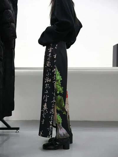 Schwarze Batik-Maxiröcke mit Schlitz