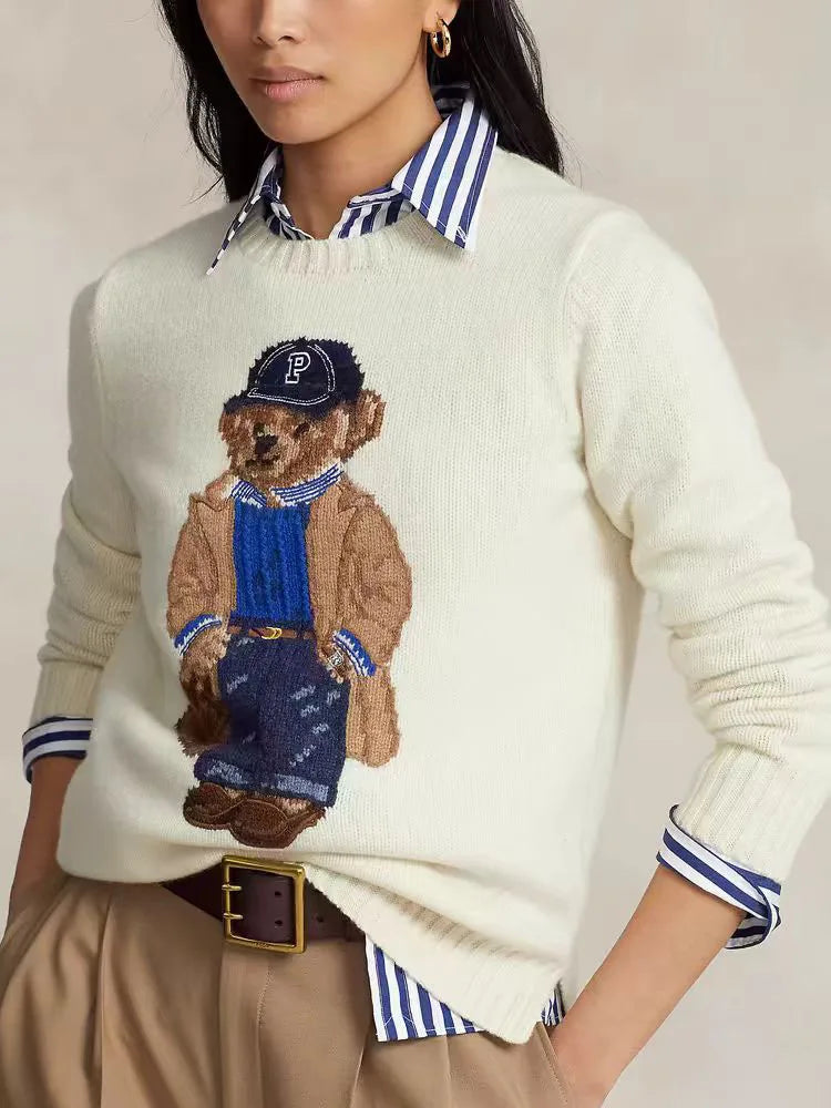 Cozy Bear Print Knitted Sweater