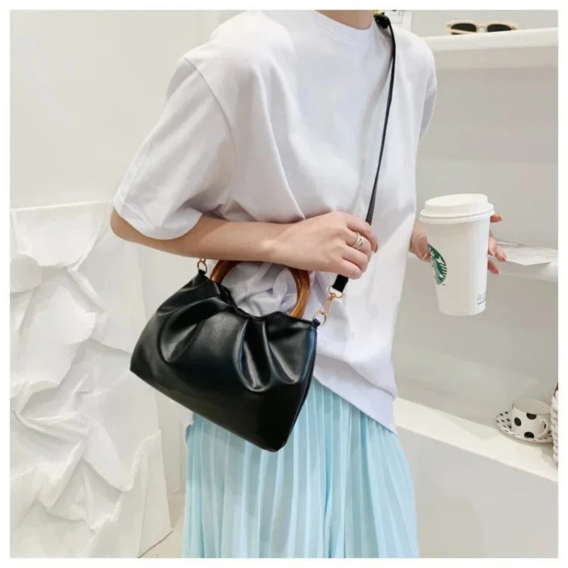Wooden Loop Ruched Purse Handbags