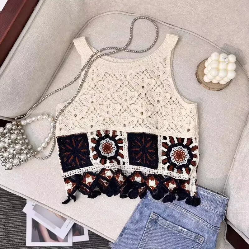 Vintage Knitted Retro Crochet Women Cropped Tank Tops
