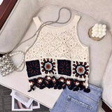 Vintage Knitted Retro Crochet Women Cropped Tank Tops