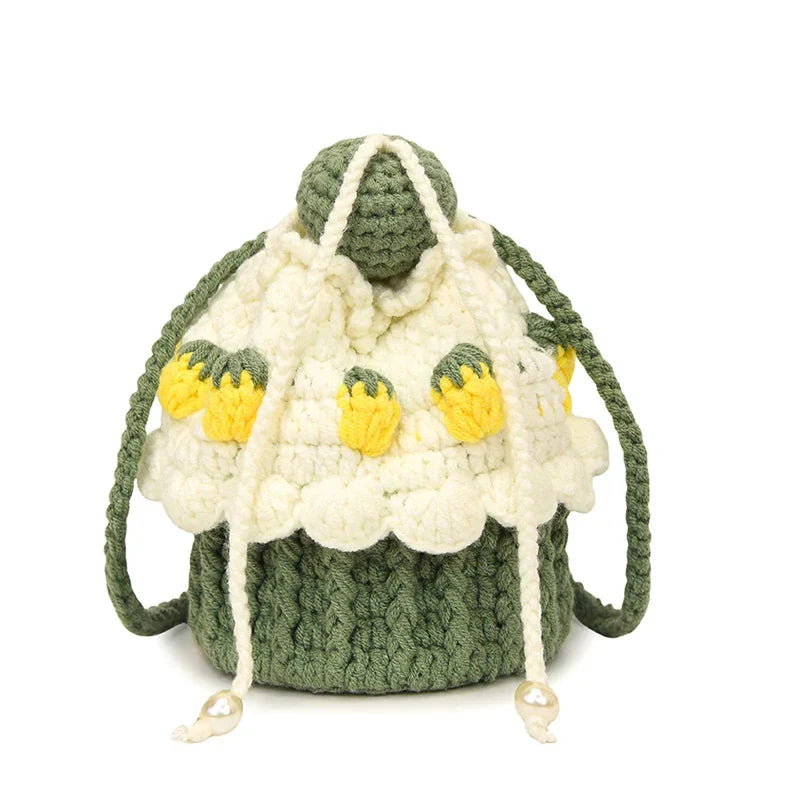 Cute Strawberry Cake Knitted Crochet Shoulder Bag