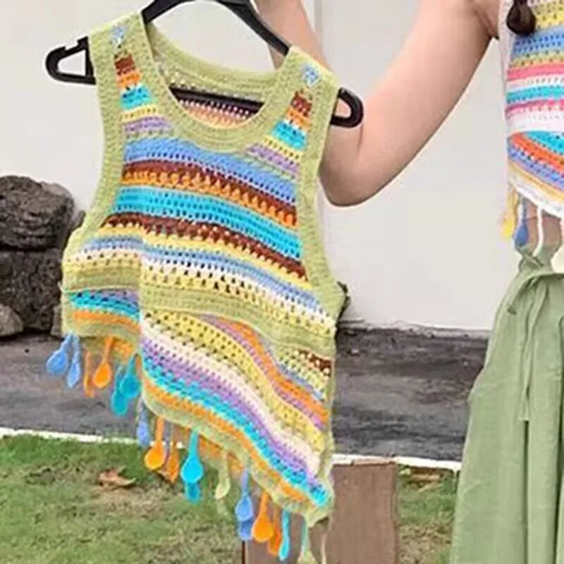 Vintage Knitted Retro Crochet Women Cropped Tank Tops