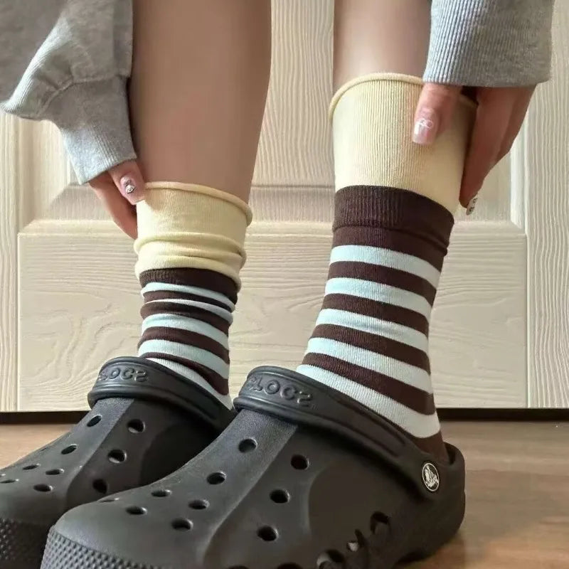6 Pars Splicing Stripped Color Block Socks
