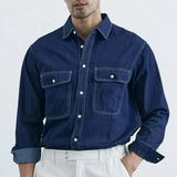Casual Moisture-Wicking Long-Sleeve Denim Shirt