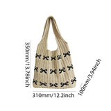 Bow Pattern Knitted Crochet Tote Bag