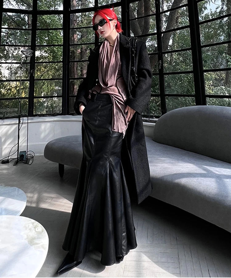 Chic Luxury Black Soft Leather Midi Skirt