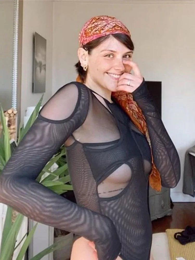 See-Through Solid Color Bodysuit