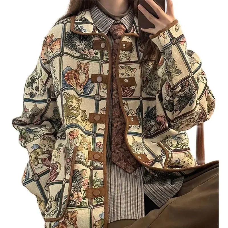 Grandma's American Cat Jacquard Jacket