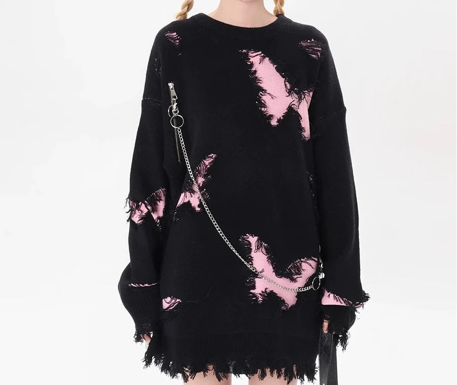 Butterfly Fuzzy Grunge Sweater