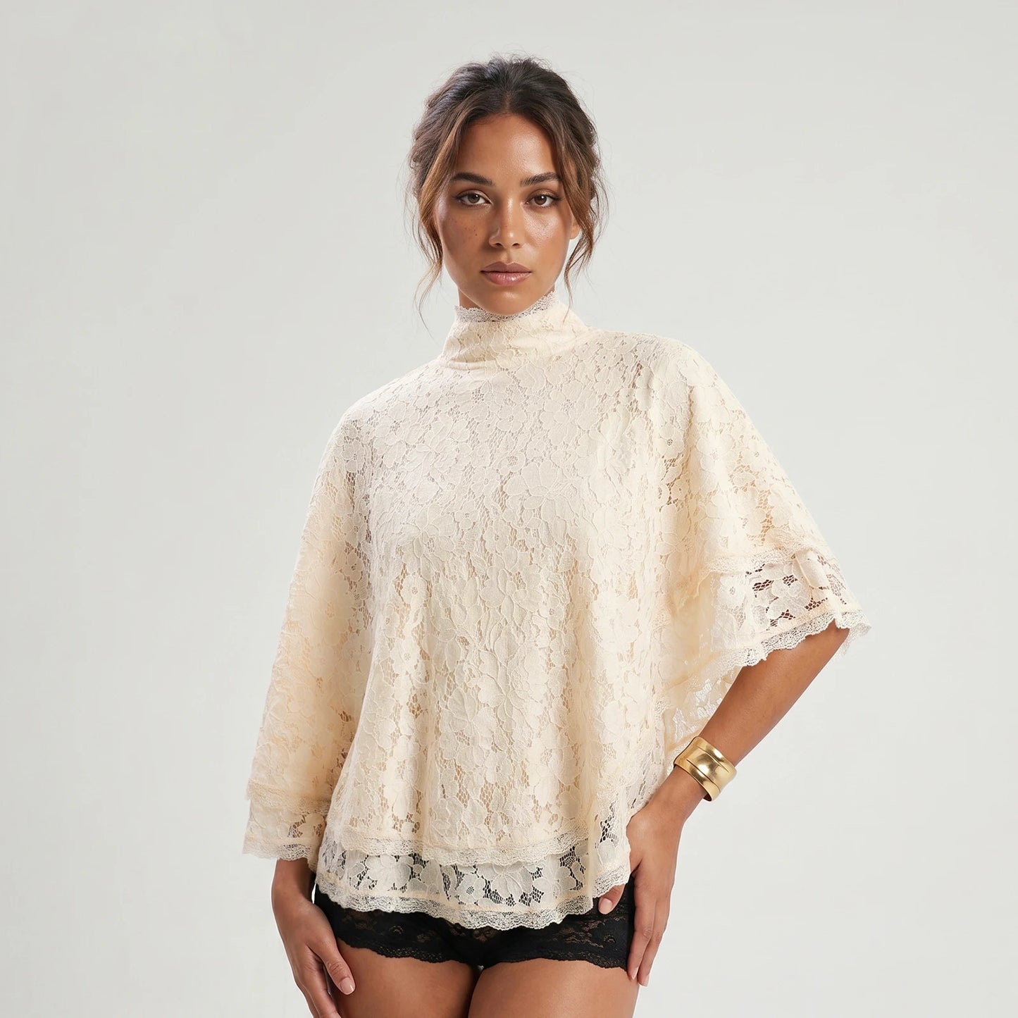 Lace Cape Backless Blouse