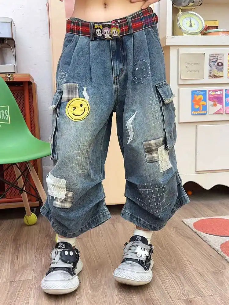 Indie Smiley Face Cargo Jorts