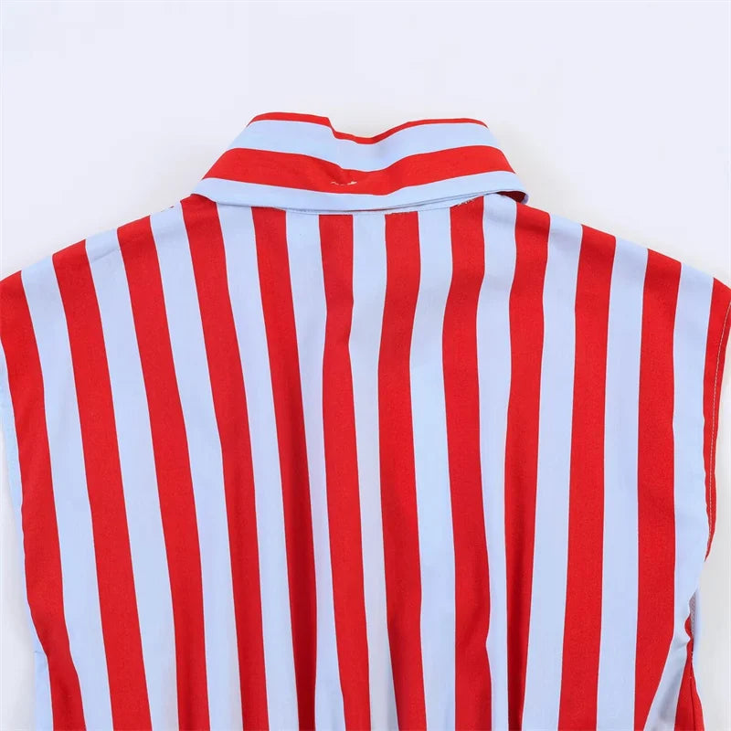 Old Money Bowknot Stripped Sleeveless Shirt