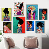 Retro Flowers Girls Hair Paintings Poster