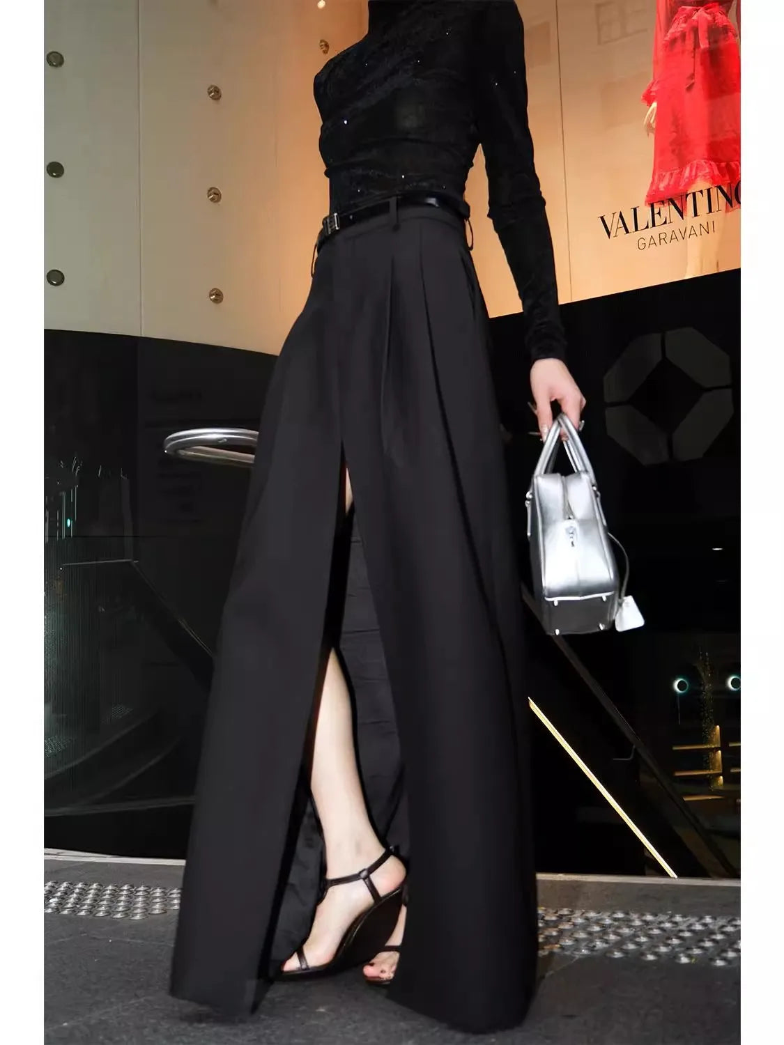 Black Flowy Floor Length Skirt
