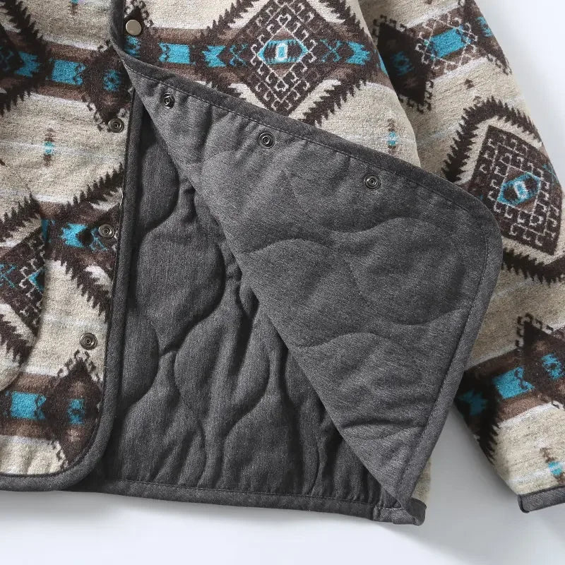 Double Sided Geometric Pattern Puffer Jacket