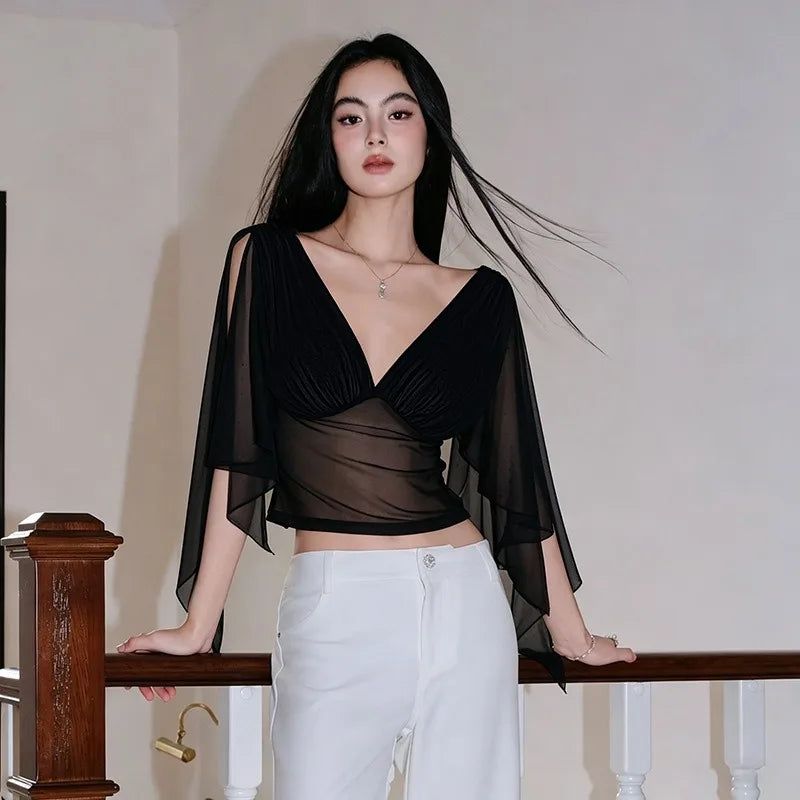 Draped Black Sleeve Blouse