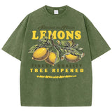 Fresh Lemon Fruit Print Washed T-Shirt