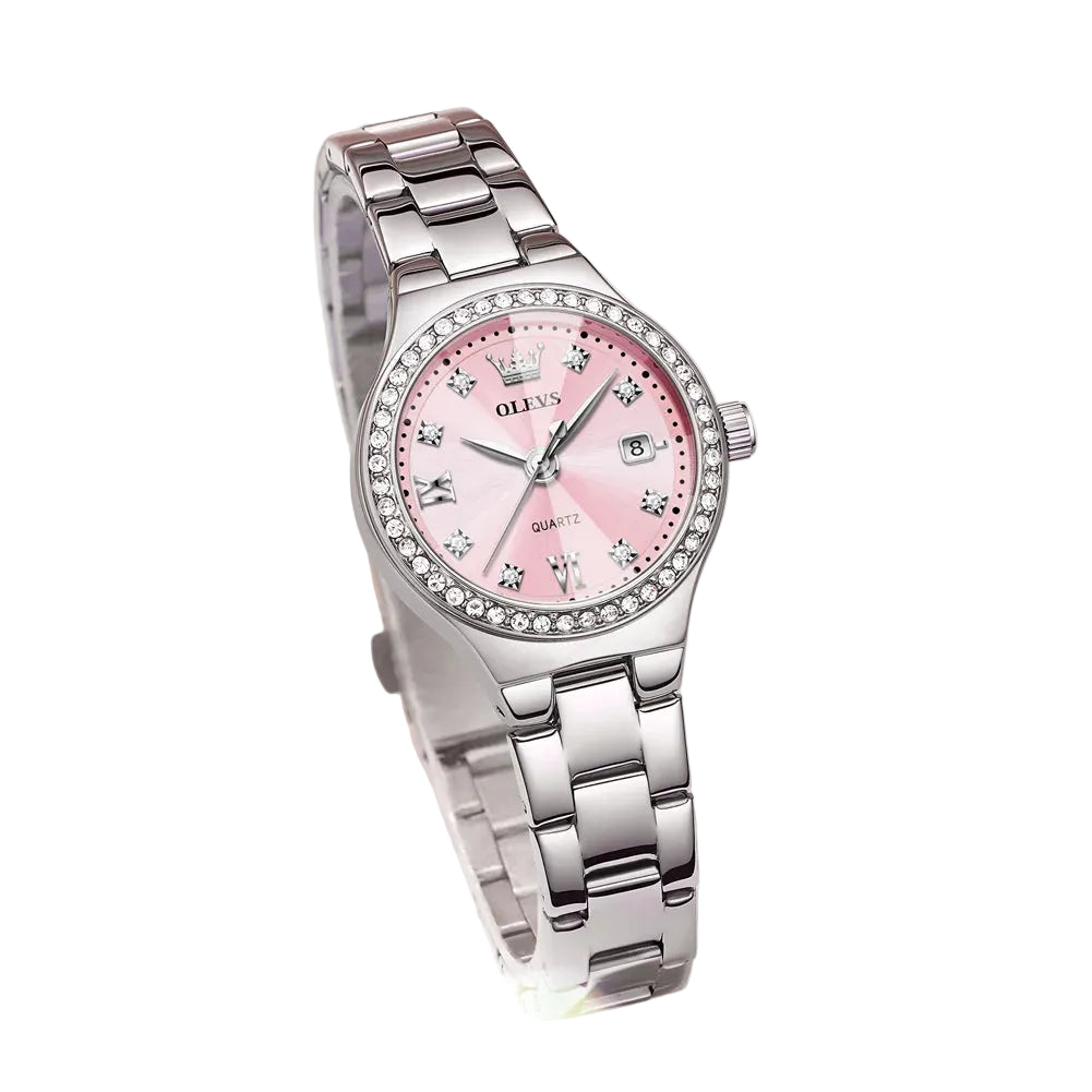 Solid Steel Strap Diamond Quartz Watch