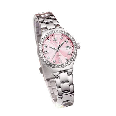 Solid Steel Strap Diamond Quartz Watch