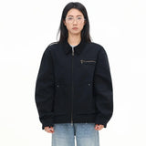 Boxy Black Cotton Varsity Jacket