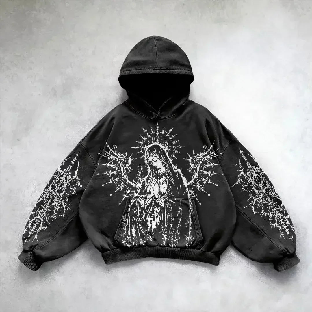 Oversize Revival Retro Black Washed Hoodie