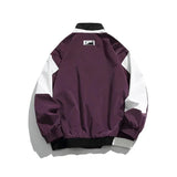 Purple and white jacket with a brand logo on a white background