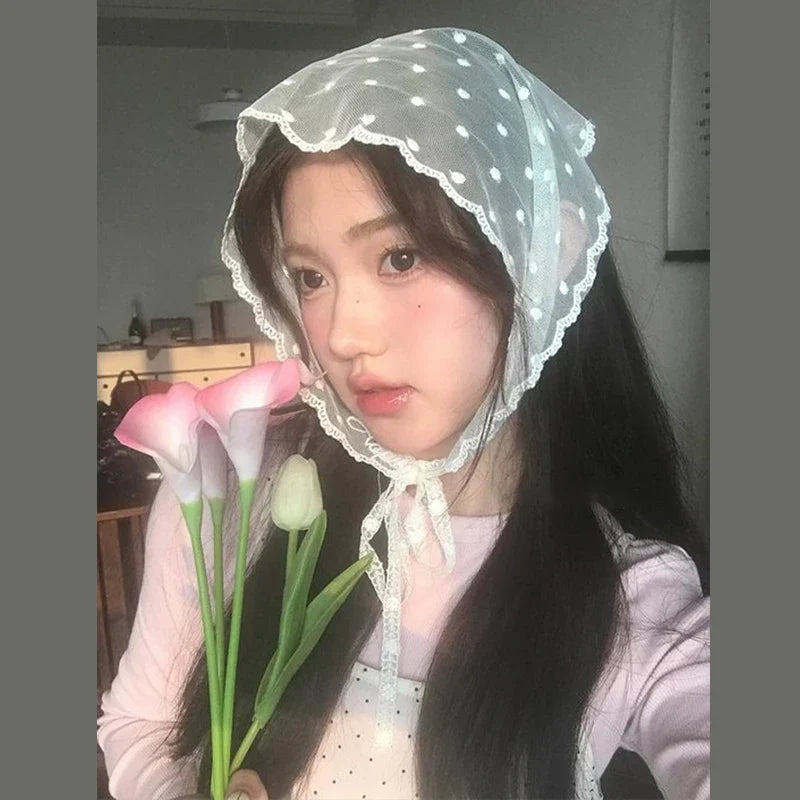 Lace White Polka Dot Women's Headscarf