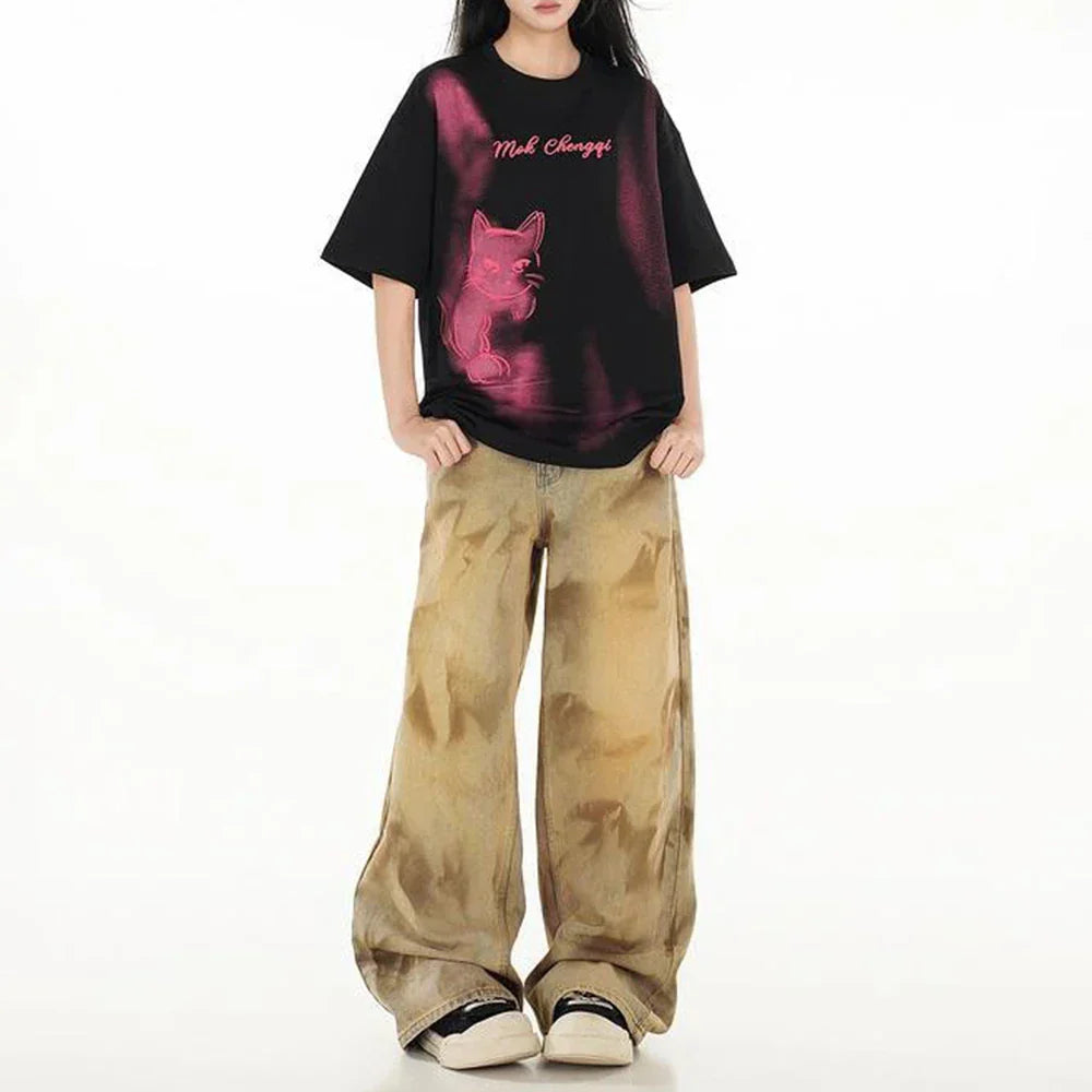 Vintage Graphic Kitten Printed T-Shirt