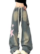 Retro Star Wide Leg Baggy Jeans