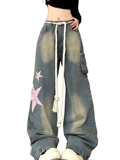 Retro Star Wide Leg Baggy Jeans