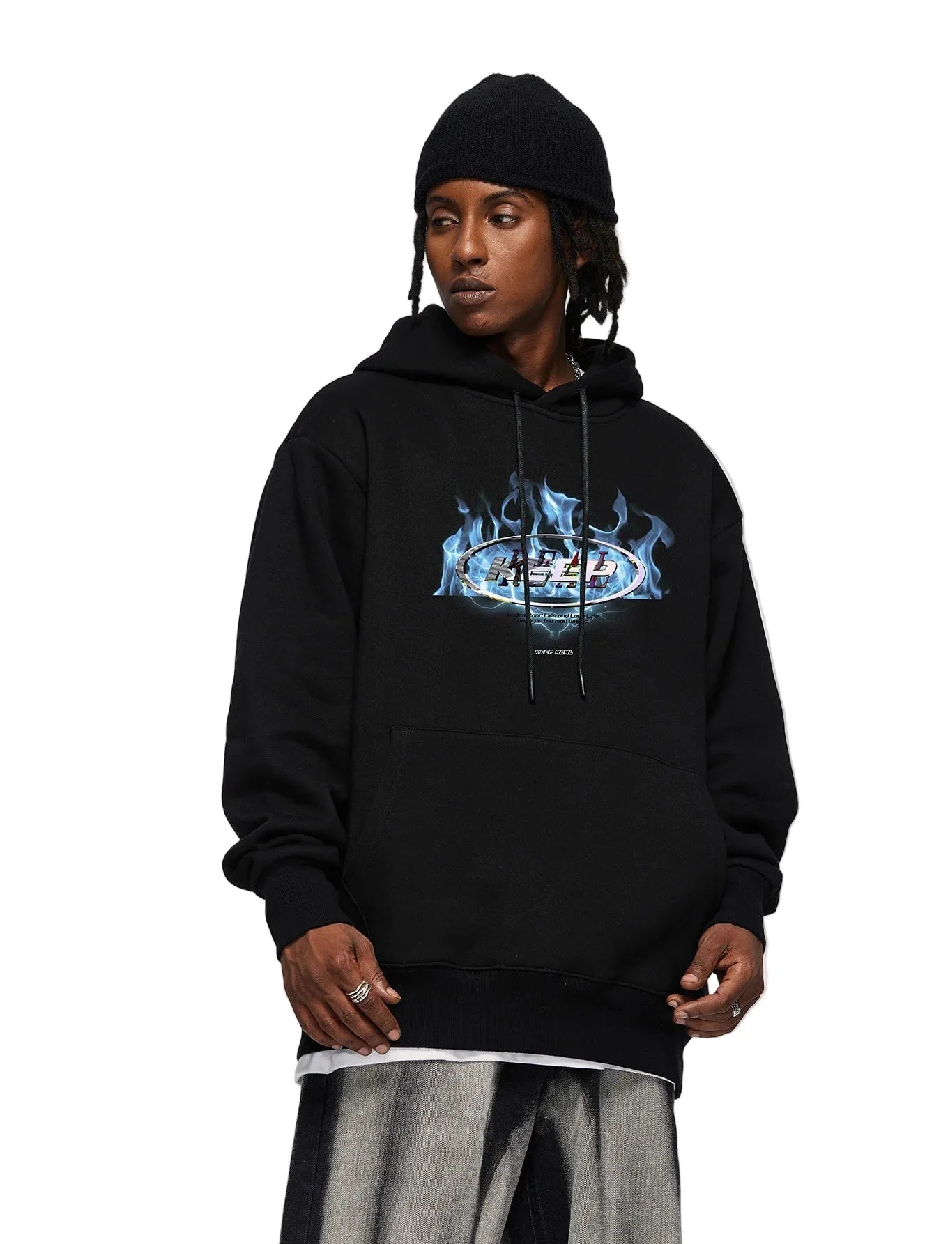 Graphic Black Velvet Lined Hoodie