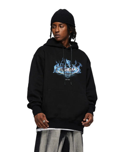 Sudadera con capucha forrada de terciopelo negro y gráficos