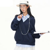 Marineblauer V-Ausschnitt Pullover