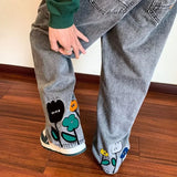 Straight Leg Flower Embroidery Jeans