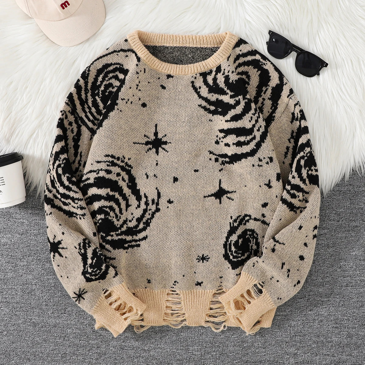 Ripped Abstract Starry Sky Sweater