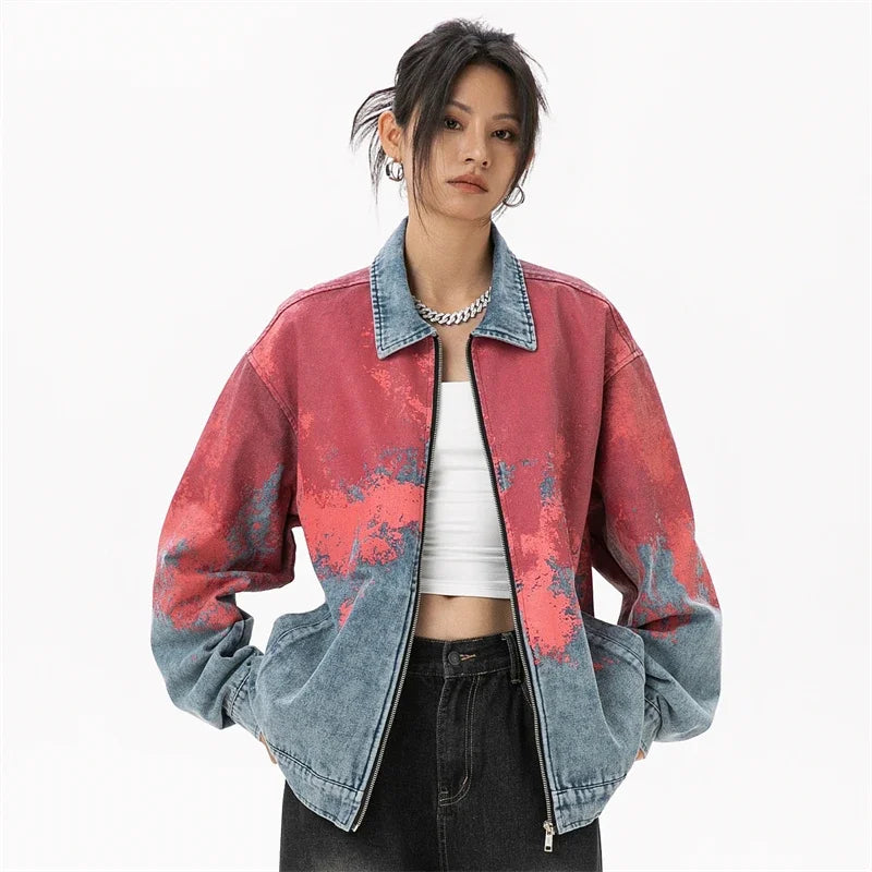 Weird Core Tie-dye Cowboy Denim Jacket