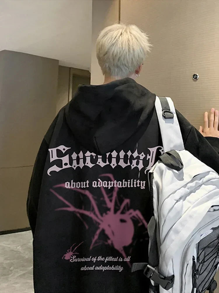 Gothic Spider Printed Oversized Hoodie