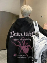 Gothic Spider Printed Oversized Hoodie