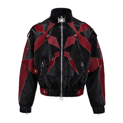 Acubi Cross Print Patchwork Leather Jacket