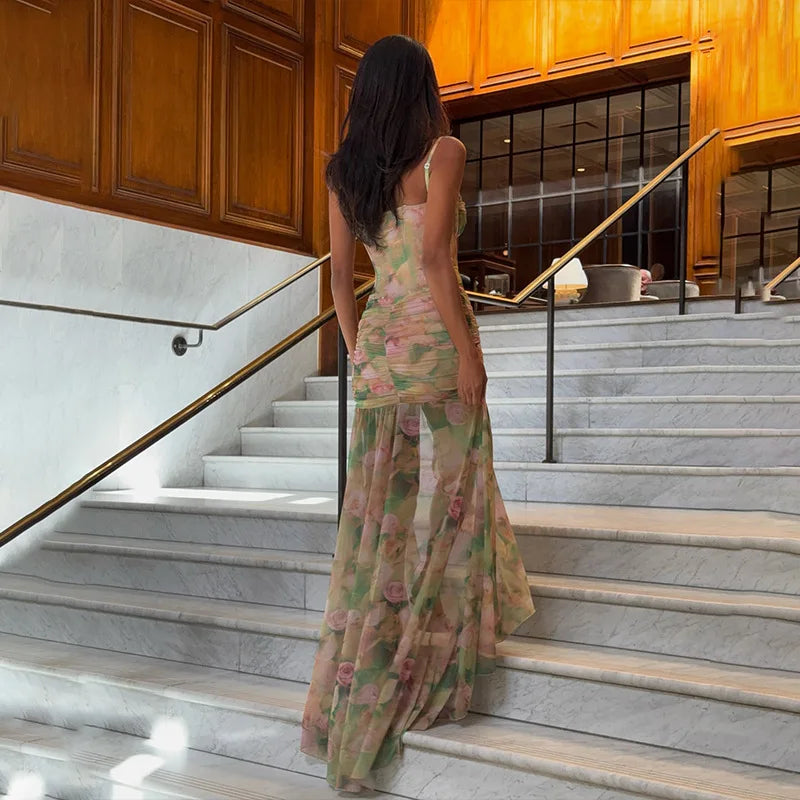 Floral Ruched Maxi Dress