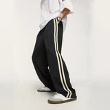 Elastic Waist Drawstring Stripped Straight Leg Pants