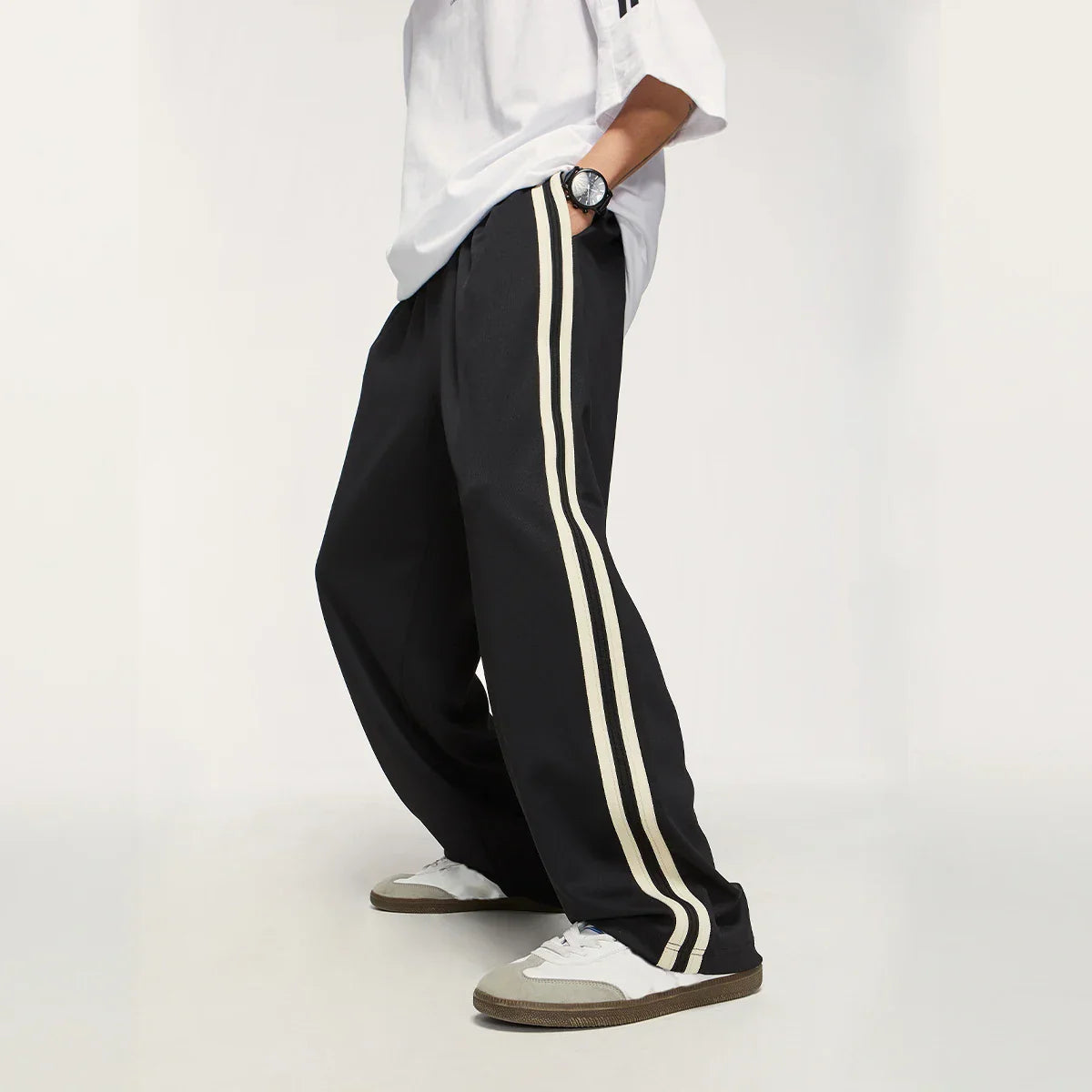 Elastic Waist Drawstring Stripped Straight Leg Pants