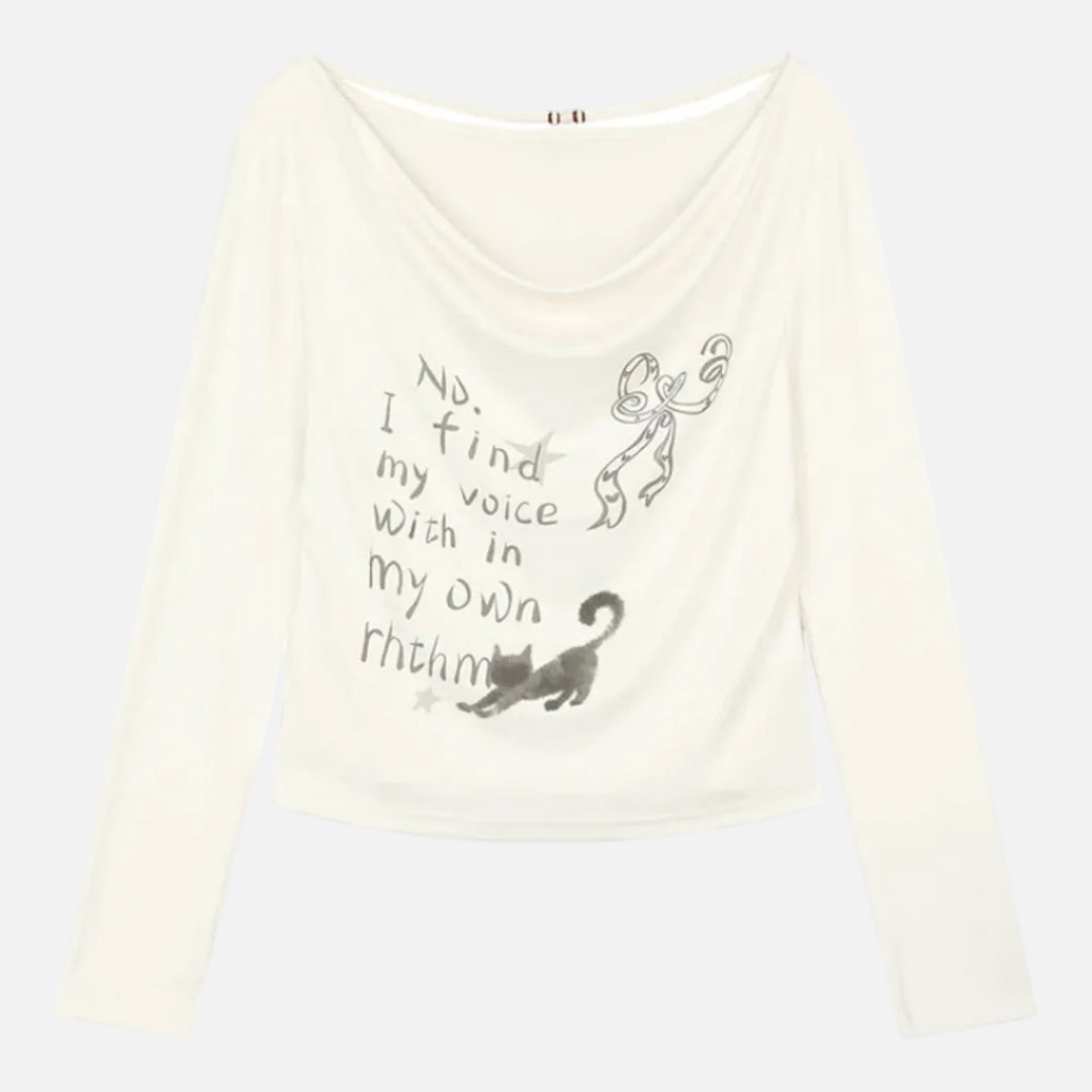 Cat Print Long Sleeve Fall T-shirt