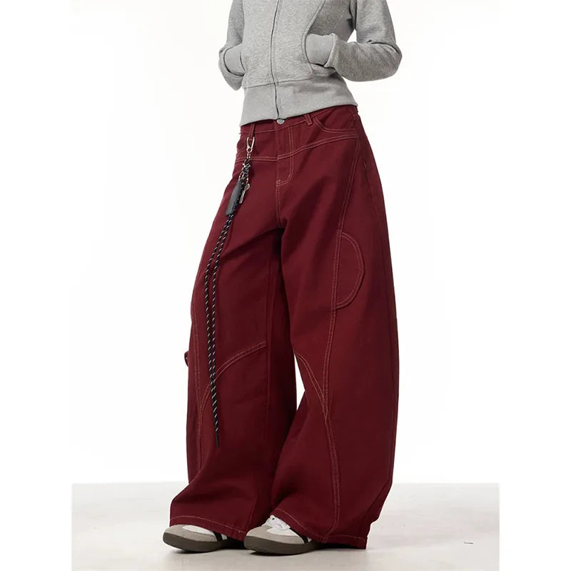 Jeans rectos rojos de cintura alta