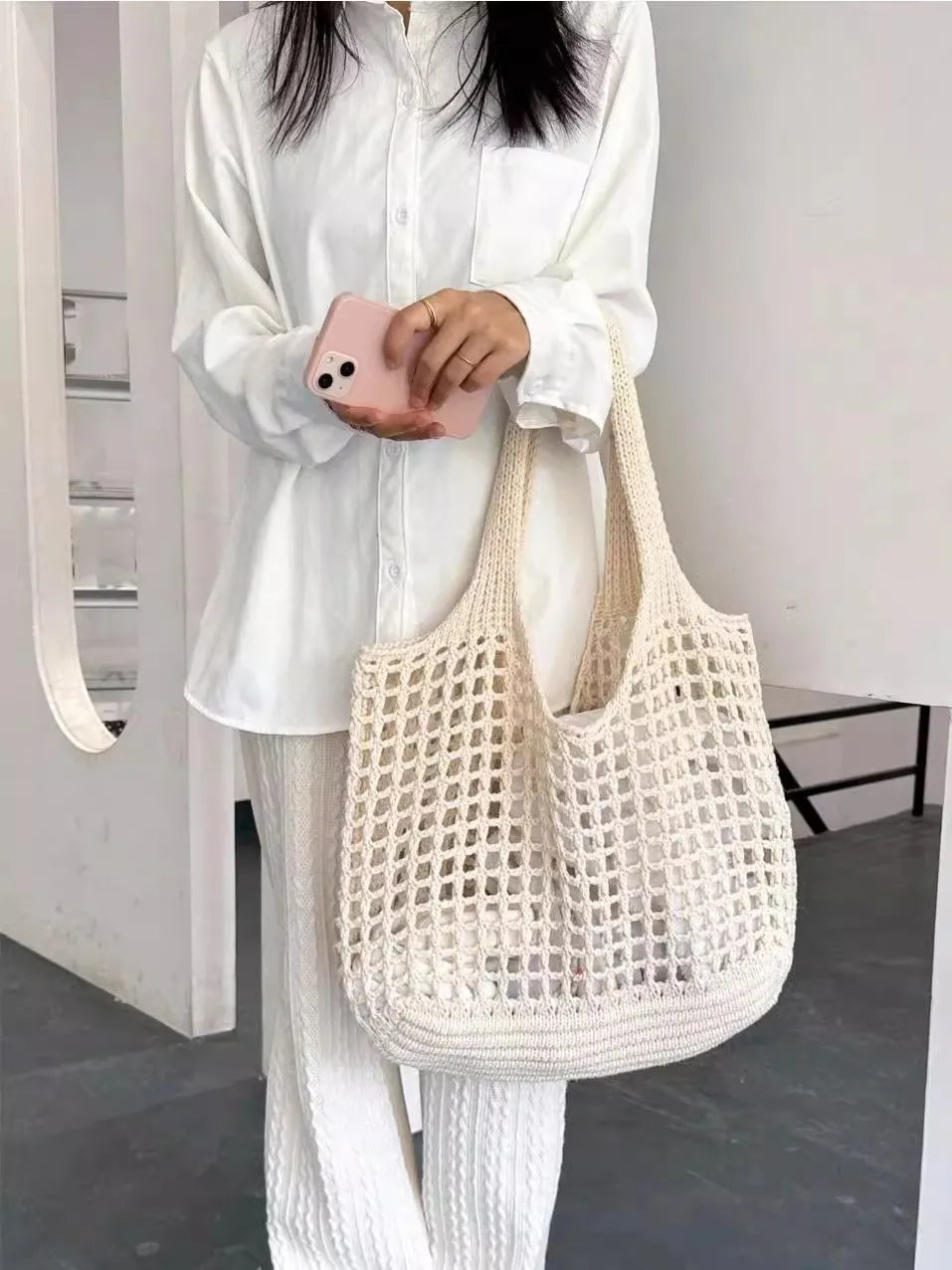 Hollow Out Woven Knitted Shoulder Bag