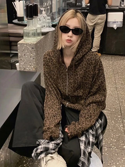 Y2K Leopard Oversized Hoodie